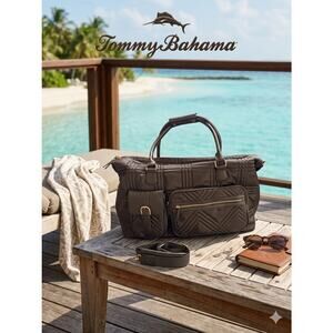 Tommy Bahama Black Quilted Weekender Travel Tote